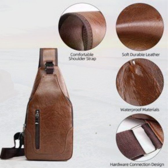 New Chest Bag with USB Charge Port Brown 247 - Picture 3 of 3